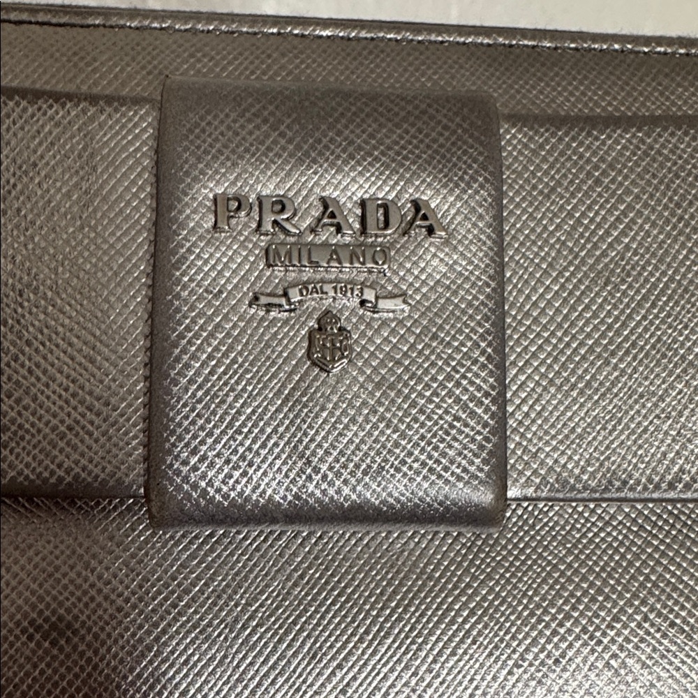 Authentic Prada Saffiano Leather Metallic Silver Wallet SOLD AS IS
